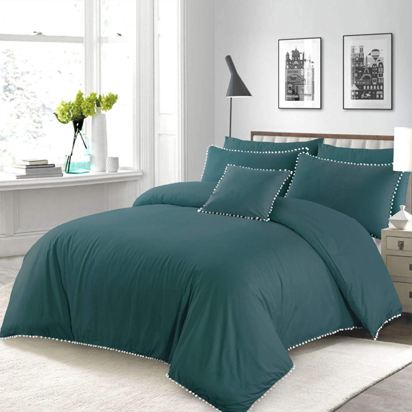 SOLID DYED EMBELLISHED EDGED DUVET SET - WITH DECORATIVE PILLOW