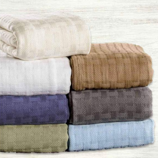 BASKET WEAVE WOVEN COTTON BLANKETS/THROWS